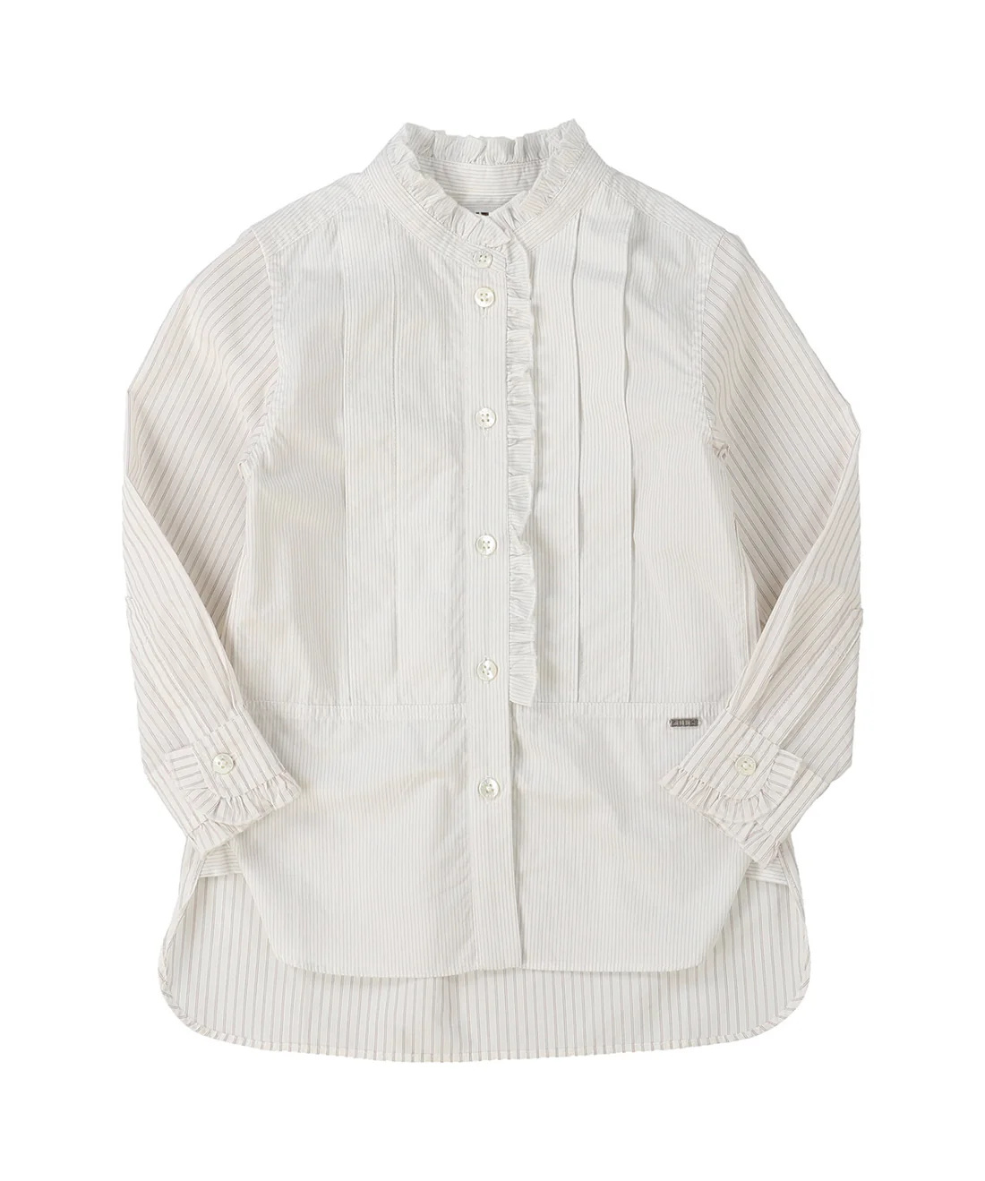 Poplin Striped Ruffle Blouse