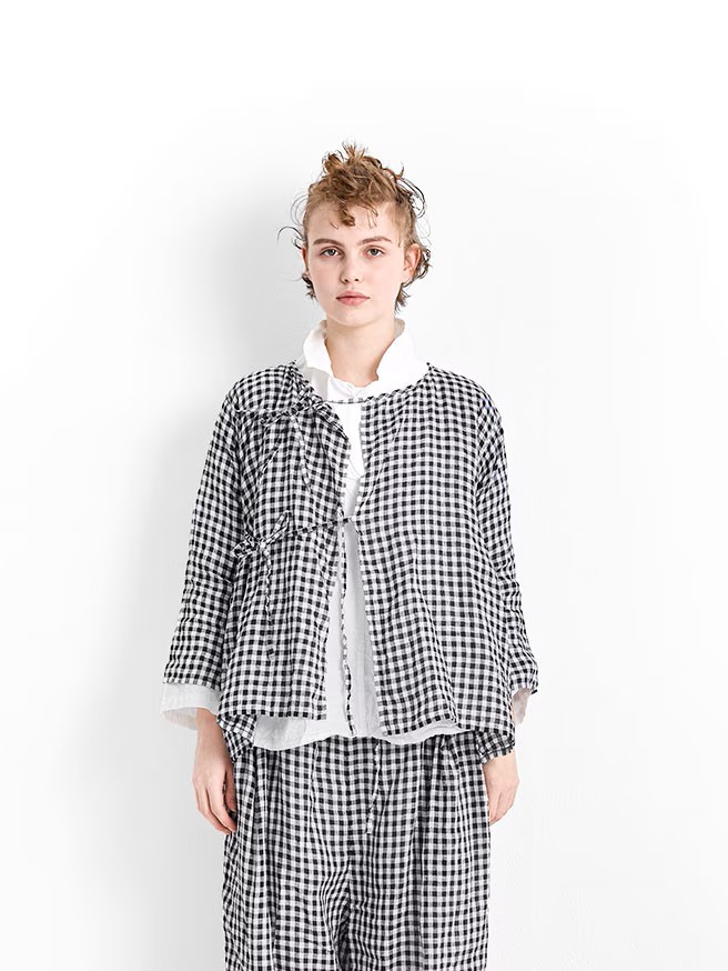 Veritecoeur Gingham Check Wrap Blouse