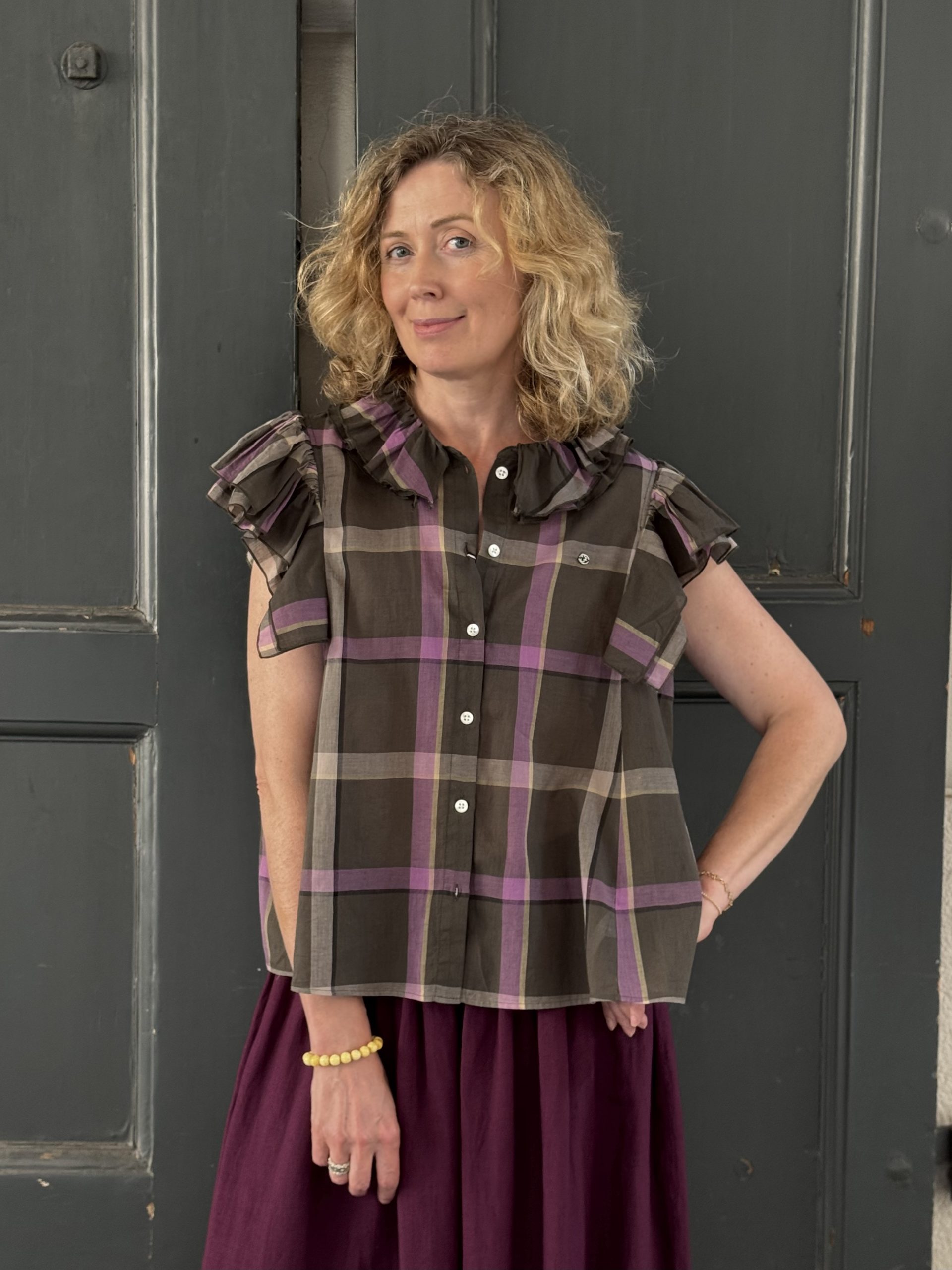 Cotton Linen Ruffled Blouse